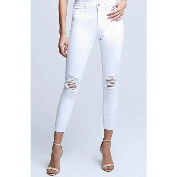 L'agence Margot Skinny High Rise Blanc White Distressed Womens Jeans size 28 - Picture 2 of 6